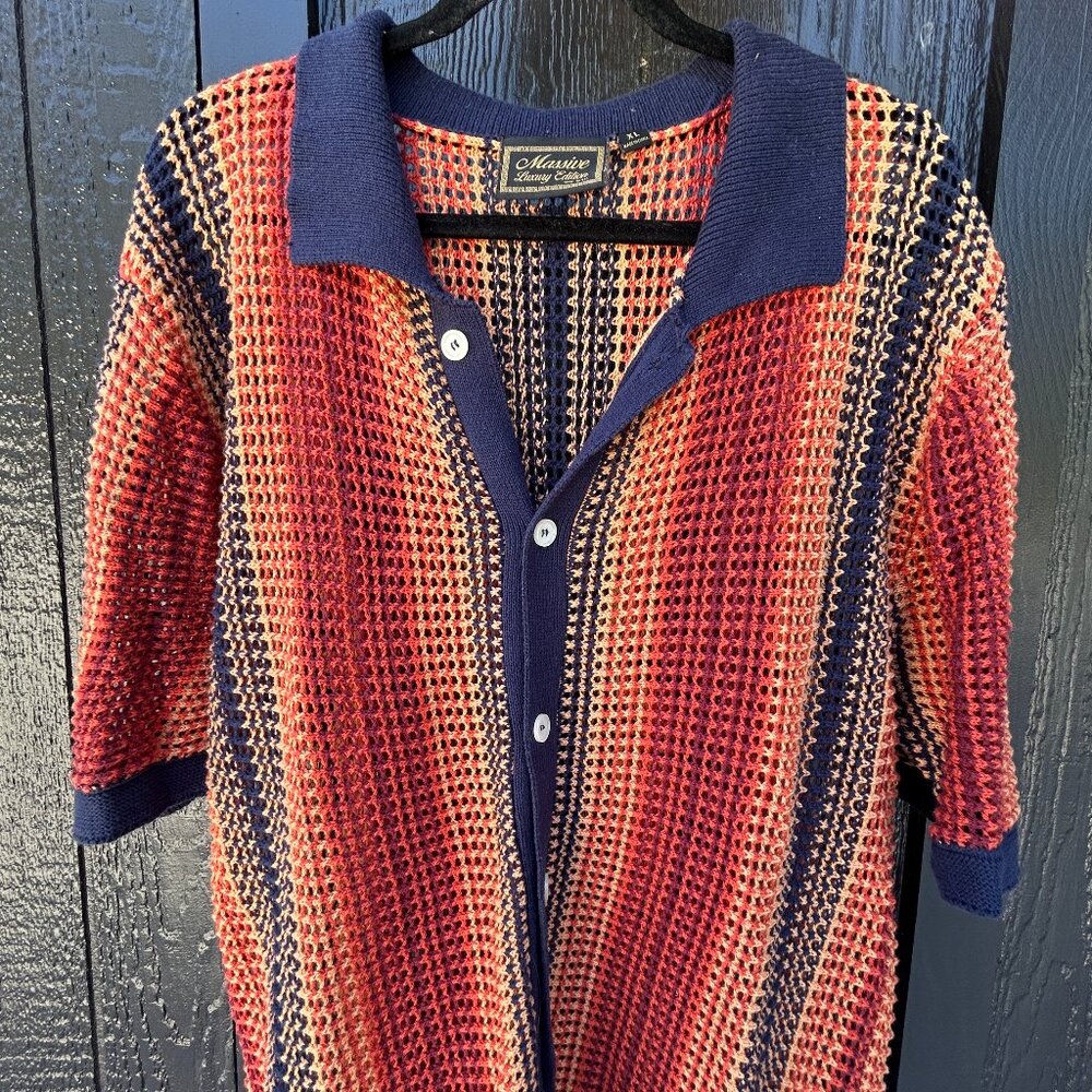 Bright Crochet Knit Button-up Shirt